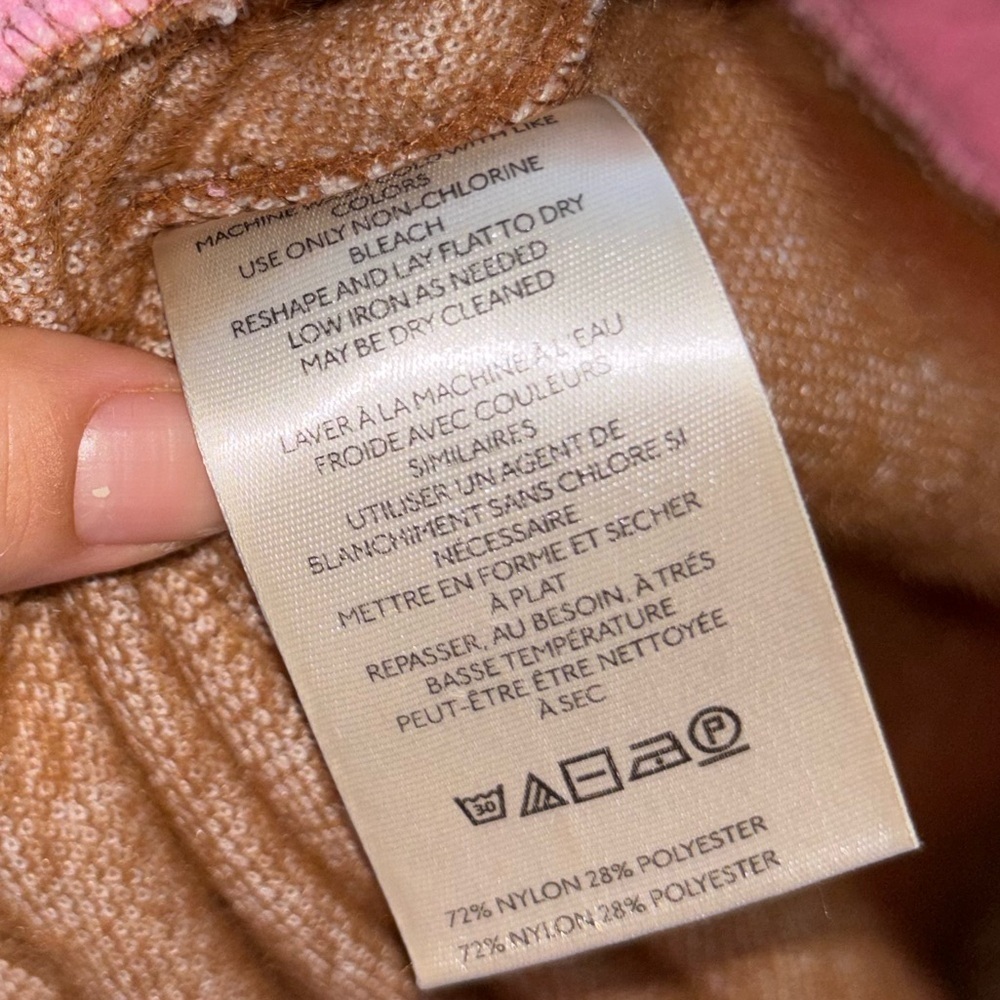 Maeve x Anthropologie Cozy Ringer Brown Pink Fuzzy Oversized Sweater Small - Picture 7 of 8